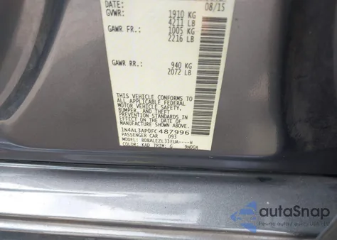 2015 Nissan Altima 2.5 S from USA, damaged, VIN 1N4AL3AP0FC487996